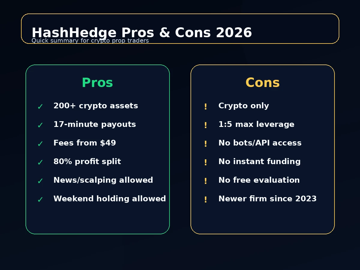 HashHedge pros and cons for crypto futures prop firm traders