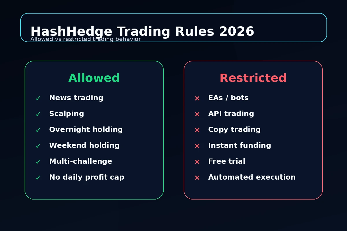 HashHedge trading rules including manual trading drawdown and strategy restrictions